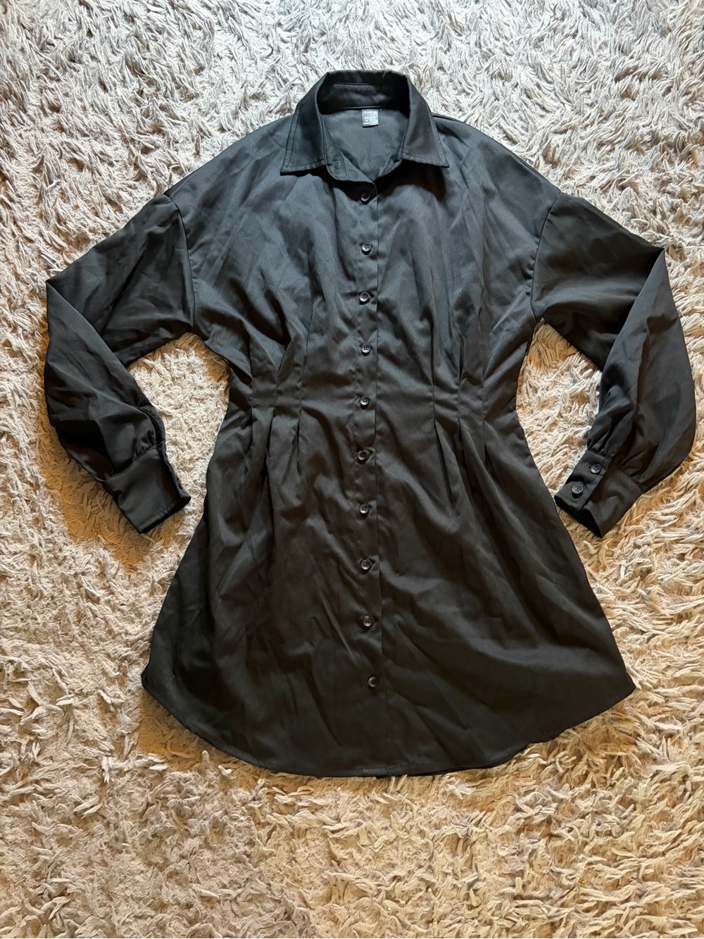 Shein black pleated corset-style cinched waist mini shirt dress sz XS